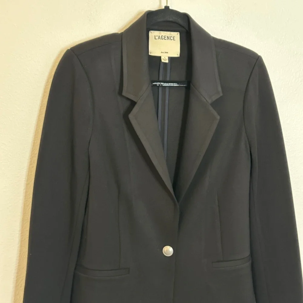 L'AGENCE Stretch Knit Blazer Jacket Size 6 Black Classic‎ Fitted Career Office